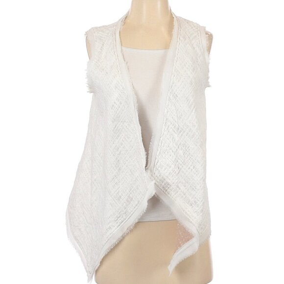 Alberto Makali Off White Open Front Flyaway Vest with Raw Hem Size Small - Picture 2 of 3
